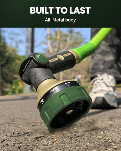 RAINPOINT Garden Hose Nozzle - 100% Heavy Duty Metal Thumb Control Spray Nozzles for Garden Hose High Pressure, 10 Pattern Water Hose Nozzle for Car Wash, Watering Lawn, Pets, Dark Green - color: Dark Green