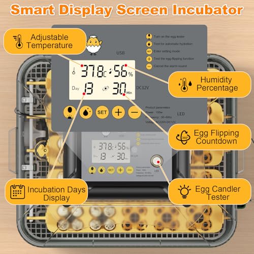 25 Egg Incubator for Hatching Eggs with Automatic Egg Turning, Temperature & Humidity Display, Hatch Day Countdown, Auto Water Refilling System, Egg Candler, Multifunctional Egg Tray for Chicken - size: M-125 Quail Eggs