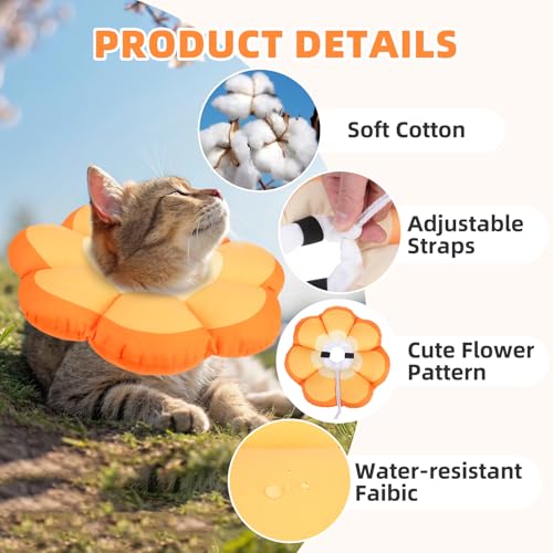 PUPTECK Cat Cone Collar, Soft Kitten Recovery Collar, Lightweight Anti-Bite Lick Elizabethan e Collar for Cats Puppy After Surgery, Orange M - color: Orange, size: M - Neck Up to 10.5"