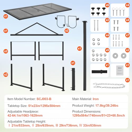 VEVOR Goat Milking Stand, 47x23 inch Livestock Stand, Metal Sheep Milking and Shearing Stand 21" to 33" Adjustable Height, with Headpiece and Nose Loop, 500lbs Loading Weight, Black