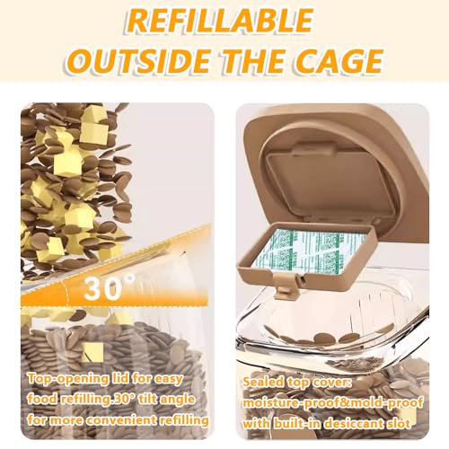 2-Pack Cage-Style Large Capacity Hanging Automatic Pet Feeder & Water Dispenser 50oz/1500ml,for Cages 0.98" Max Inner,1.77"-2.56" Outer,for Small/Medium Dogs, Cats, Rabbits & Guinea Pigs - color: Grey