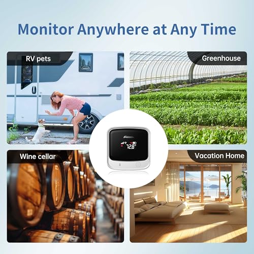 Frigga 4G Cellular Temperature & Humidity Monitor for RV Pets Home Safety | No WiFi Required(WiFi Optional), Remote Temp Sensor with App, Email, App & on-device Voice Alerts, 2 Year Sim Included