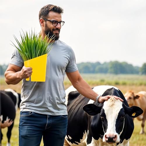 6 Pcs Plastic Enclosed Feed Scoop Heavy Duty Durable Stackable Horse Yellow Feed Scoop for Livestock Animal Ranchers Homesteaders Farmers, 2 Qt