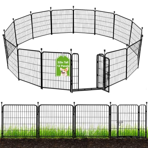 ADAVIN 32 in(H) Garden Fences and Borders,1 Gate+11 Panels Dog Fence Outdoor for Yard, Temporary Fence, Flower Garden Fencing, Heavy Duty Iron Metal Animal Barrier Fences,Total 26.6 Ft(L),Black - size: 12panels-32in(H)×26.6ft(L)