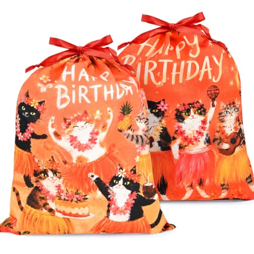 KzgtY Cat Birthday Party 2PCS Gift Bags with Drawstring, 16 x 12 Inch Reusable Present Sacks for Christmas,Brithday, Holidays,Parties & Gift Packaging - color: Cat Birthday Party