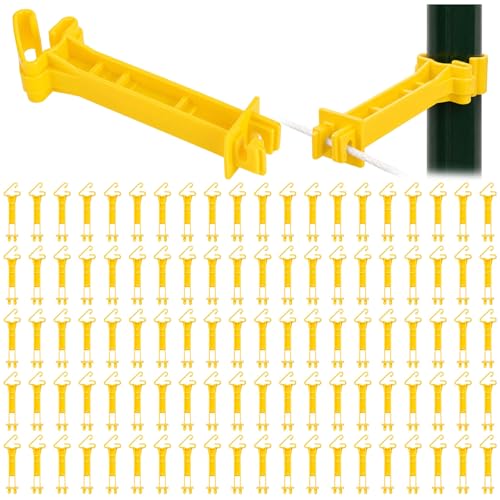 100 Pcs 5 inch Snap Type T Post Insulators Extender Electric Fence Insulators Extended Snug Fitting T Post Electric Fence Wire Clips for Yard Agricultural Ranchers Farm (Yellow)
