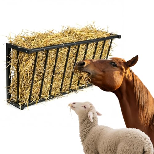 Wall Mount Hay Rack for Goats, Sheep, Horses – Heavy Duty 25 Gallon Livestock Hay Feeder, Hanging Blanket Holder with Rust Resistant Coating, Space Saving Farm Goat Feeder for Indoor, Outdoor Use - size: 25 Gallon