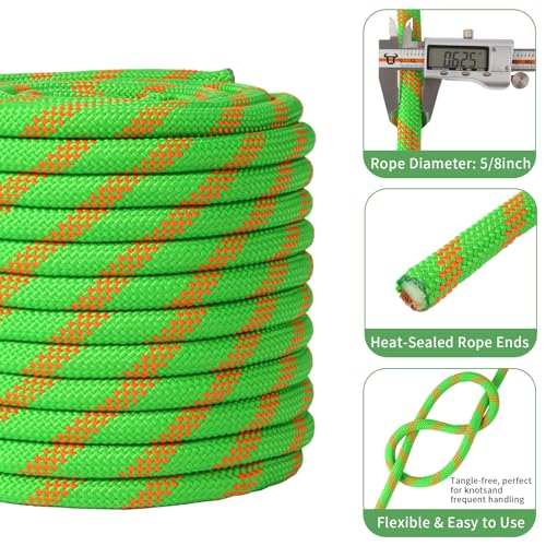 Arborist Rope 5/8in Climbing Rope Tree Rope for Outdoor Climbing Swing Sailing Halyard - style: Green1