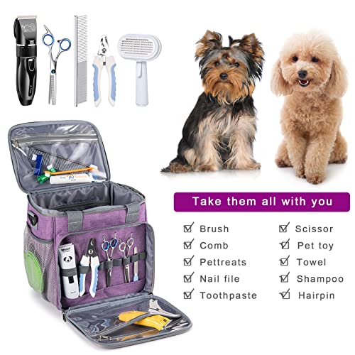 Pet Grooming Bag, Dog Grooming Supplies Organizer Tote Bag, Perfect for Pet Grooming Tool Kit Accessories-Purple - color: Purple