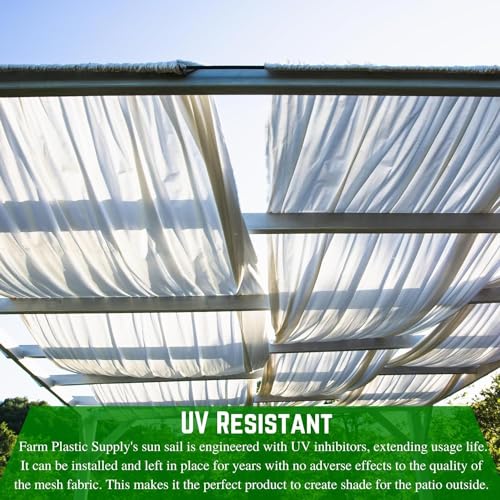 Farm Plastic Supply - White Shade Cloth - 50% - Mesh Fabric for Fence Privacy Screen, Garden Shade, Mesh Fence Screening, Shade Cloth Rolls, Wind Screen (6' x 10') - size: 6' x 10'