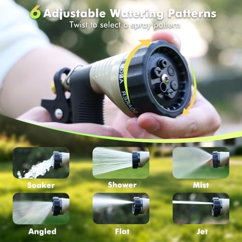 RESTMO Garden Hose Nozzle Heavy Duty, Hose Spray Nozzle for Garden Hose | Zinc Alloy, 6 Adjustable Watering Patterns, Leakproof, Anti-slip, ldeal for Watering Plants, Washing Cars & Pets, Black - color: Black