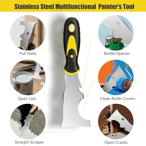 suokoun Spackle Knife Set, 5 PCS Stainless Steel Putty Knife Set Include 4 Paint Scrapers and 1 Multi Scraper Tool, Paint Scraper Tool for Drywall Decals (1.5" 3" 4" 6" 10")