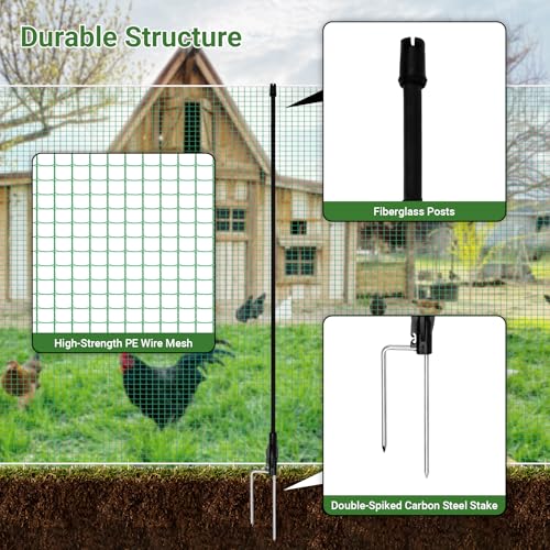 Temporary Fence with Posts 4' x 100' for for Dogs Outdoor Backyard | Plastic Garden Fence Animals Barrier with Fiberglass Stake Windbreak Rope, Portable Outdoor Fence Easy to Use - size: 4' x 100'