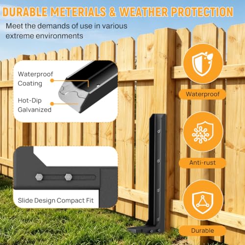2PCS Fence Post Repair Kit with Serrated Design & Adjustable Width | Heavy Duty Black Coated Anchor Ground Spike for Repair Tilted or Broken 4x4/6x6 Wooden Posts