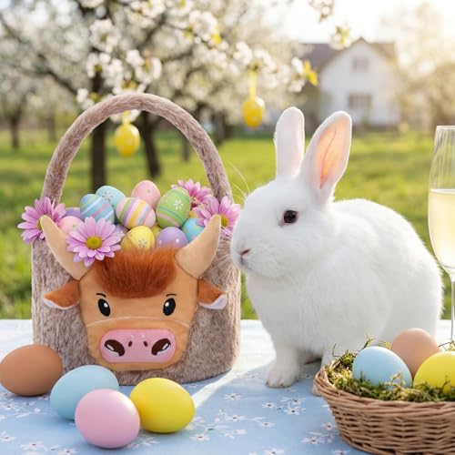 Leinuosen Halloween Trick or Treat Basket Plush Cow Candy Baskets Cute Festivals Gift Bags Buckets for Tote Bags for Decorations Candy Gifts Storage - style: Cow