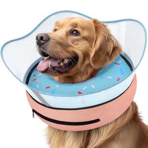 Supet Raised Inflatable Dog Cone Collar to Stop Licking, Soft Dog Cone Alternative After Surgery, Doggie Neck Donut Collar for Small Medium Large Dogs - color: Donut Light Blue, size: M(Neck 9"-12.5")