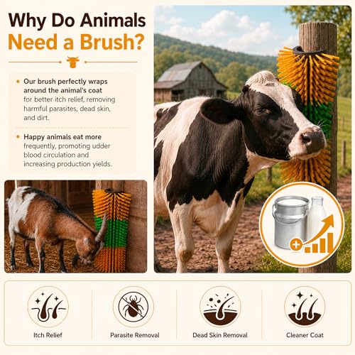 Bionic Curve Livestock Scratching Brush for Cattle, Cows, Goats, Horses and Pigs - Body-Contoured Farm Animal Scratcher Post, Heavy Duty Livestock Grooming Brush with 8 Screws, 2 Pack - color: 2pcs