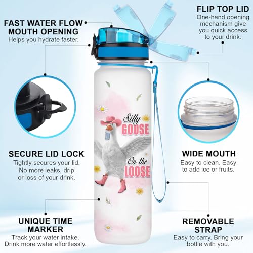Silly Goose Water Bottle 32oz – Funny Goose Meme Hydration Bottle, Cute Animal Gift for Goose Lovers, Daily Motivation Drink Water Bottle - color: Silly Goose