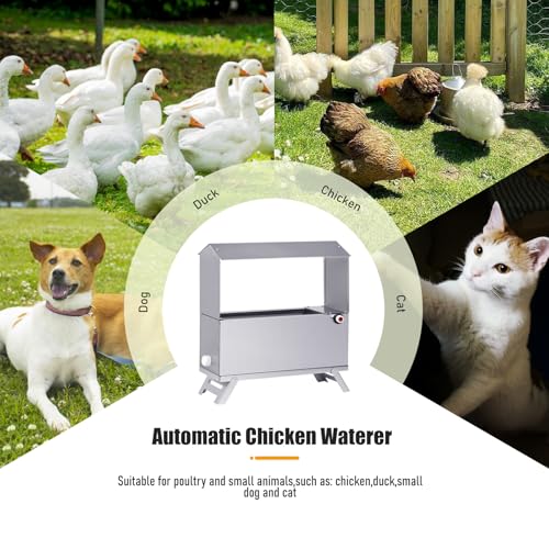 Stainless Steel Automatic Chicken Waterer, Hands-Free Hydration | Float-Controlled Chicken Wate Dispenser, 60 Inch Hose, Legs, Lid, Easy To Clean, Chicken Coop, For Pigeon Duck Goose Turkeys