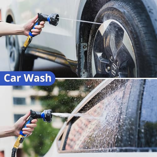 HOSUN Heavy Duty Garden Hose Nozzle, Adjustable Metal Water Sprayer, Blue | 7 Spray Patterns, Thumb Control, Ergonomic handle, High Pressure, Lawn Watering, Car Wash, Pet Cleaning