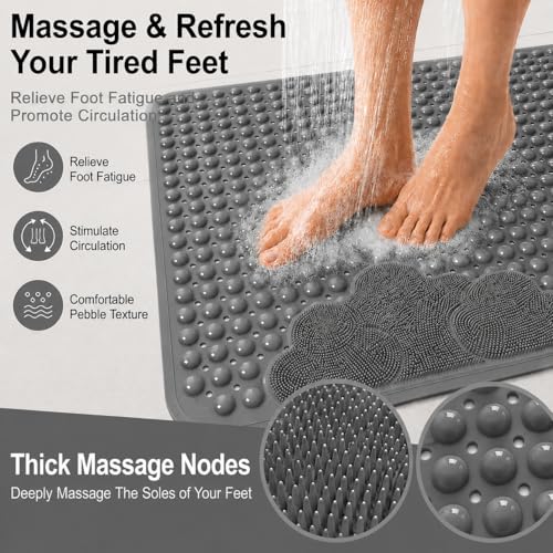 Extra Large Shower Foot Scrubber Mat, Yonala 47x32 Inch Non Slip Shower Mats for Elderly, Anti Slip Shower Mat with Suction Cups, Soft Trimmable TPE Shower Mat for Walk in Shower Stall, Heavy Mat - color: Gray
