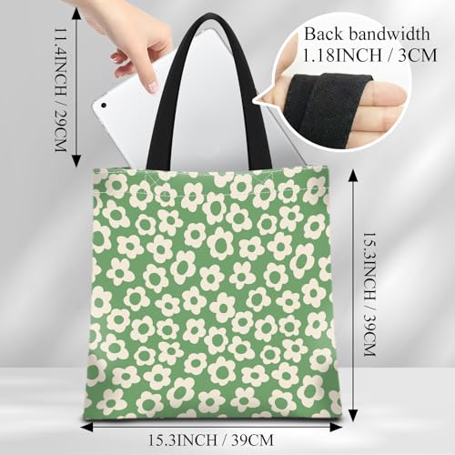 Canvas Tote Bag for Women，Cute Heavy-Duty Shoulder Bag with Zipper Pocket -Travel Tote for Grocery, Gym,Shopping - color: Green Groovy Flower