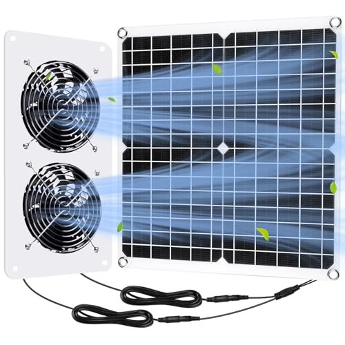Rossesay 1 Set 25W 12V Solar Powered Fan for Chicken Coop Waterproof Solar Panel Exhaust Fans USB Portable Metal Shell for Shed Greenhouse Outside Air Ventilation Pet Dog House