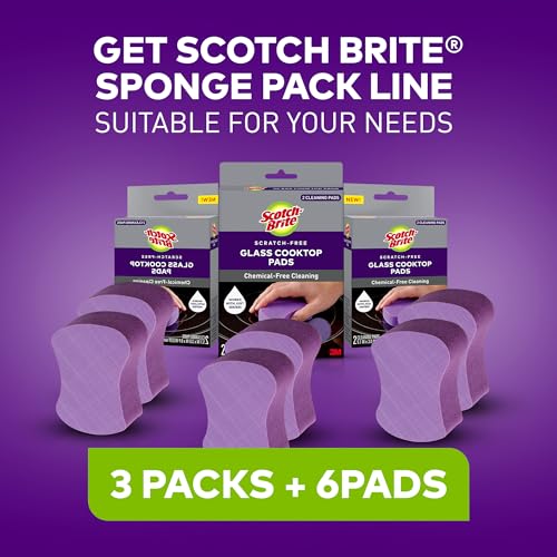 Scotch-Brite Glass Cooktop Pads, Scratch-Free & Non-Abrasive Scrubbers for Glass or Ceramic Stovetops, Cleans Burnt-On Messes with Just Water, Reusable Dishwasher-Safe Design (6 Pads) - size: 6 Pads