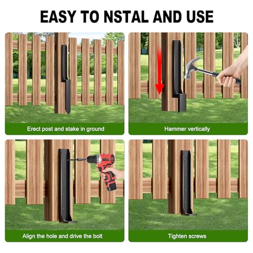 Fence Post Repair Kit，(One-Piece 33.7",8 pcs) | Heavy Duty Steel Fence Post Anchor Ground Spike ，Quick Fix Broken/Leaning Wood Posts with，and Fixed Fence Posts - size: One-Piece (33.7")