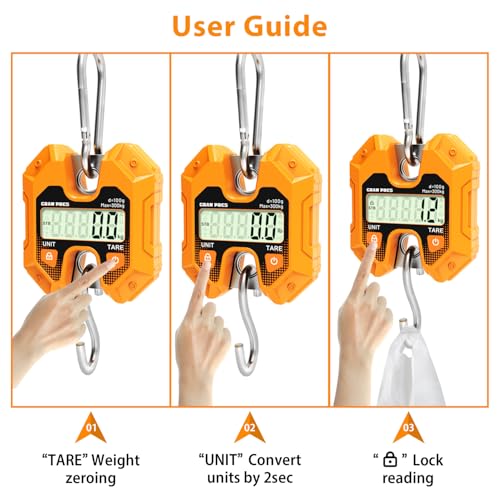 GRAM PRES Digital Hanging Scale - 660LB/300KG, Mini Crane Scale for Deer Hunting, Farm, Fishing, Meat, Game, Luggage, Outdoor