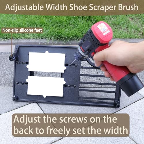 Heavy Duty Boot Scraper Brush with Removable Tray - Adjustable Extra Wide Shoe Scrubber for Indoor & Outdoor - Mud, Dirt & Snow Cleaner for Garage, Garden & Farm