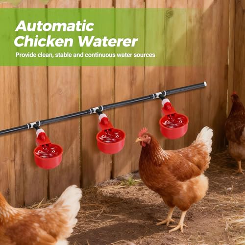 Complete Set Pipeline Automatic Chicken Waterer System| Removable Washable | Chicken Watering System with Poultry Water Cups| Poultry Waterer Feeder Dispenser for Pigeon Duck Quail for Chicken Coop