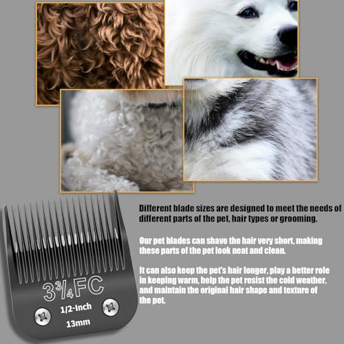 3 Pack 3-3/4FC Detachable Dog Grooming Steel Blades,Compatible with Andis,Oster A5,Wahl KM-10 Series,Cut Length 1/2" 13MM （Black） - size: 3-3/4FC-13mm 3 Pack