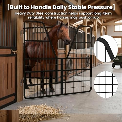 52"x42" Heavy Duty Reinforced Frame Horse Stall Gate, Alloy Steel Horse Gate with Heavy Duty Stall Guard, Galvanized Rustproof Chew Proof, Reinforced Frame Plus Heavy Hinges, Two Way Opening - size: 52 in × 42 in × 0.8 in