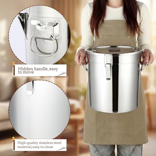 Lounsweer 2 Pack 5.5 Gal Stainless Steel Dog Food Storage Container with Lid and Locking Clamp 21 L Metal Airtight Container Large Stainless Steel Bucket with Food Scoop for Pet Feed - size: 21 L