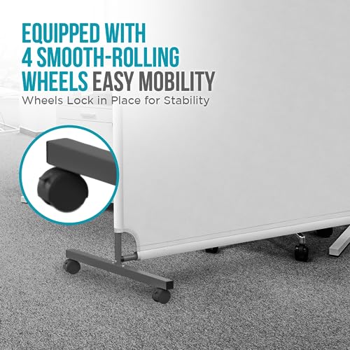 Steel-AID 50-inch Rolling Privacy Room Divider - Freestanding Office Wall Partition with Non See-Through Blackout Screen - Sturdy & Durable Iron Frame - Rolling Wheels - Black, White, Gray & Blue - color: White