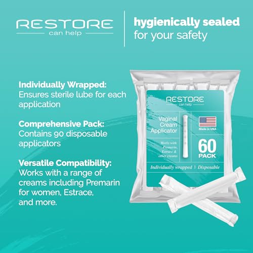 BPA FREE- Made in USA- Disposable Vaginal Applicators – Comfort Tip Threaded Applicator Sealed for Hygiene. Fits Estrace, Preseed, Premarin, & Most OTC Creams, Gels, and Lubricants- 60 Applicators