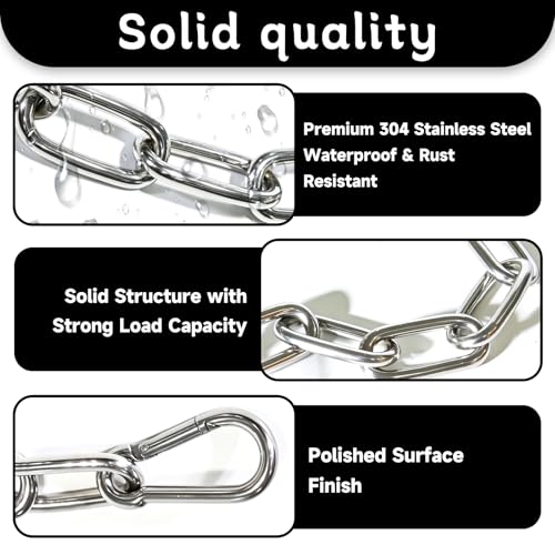 3 Pack 304 Stainless Steel Chains with 6 M4 Carabiners, 2mm x 2m (6.56ft) | Metal Chain Link Set, Small Chain for Hanging Bird Feeders, Planters, Camping, DIY, Anchor Chain, Silver - size: 2m-3pcs-2mm