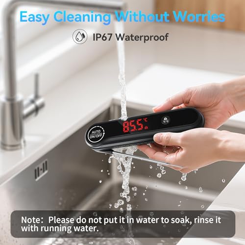 0.3s Instant Read Meat Thermometer, IP67 Waterproof (Black) | Rotating Display, Calibration Function, Ideal for Grill, BBQ, Frying and Kitchen Cooking - color: Black