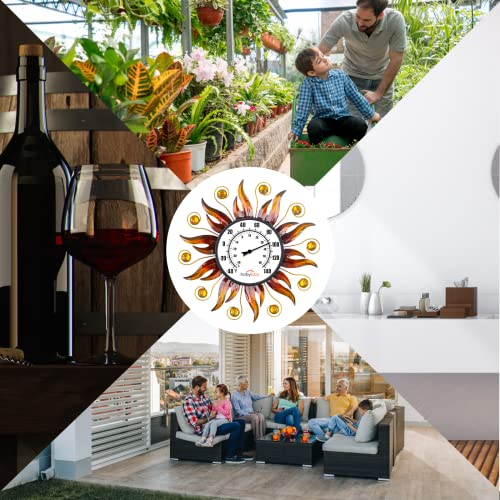 Indoor Outdoor Thermometer, Sun Wall Mounted Thermometer | No Batteries Required, Decorative for Patio, Living Room, Garden Greenhouse, Wine Cellar - style: Sun-Shape