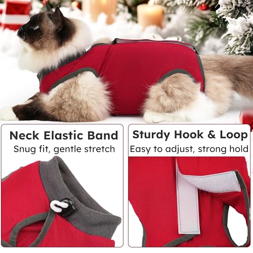 Hpetppy Cat Recovery Suit, Breathable Cat Surgery Recovery Suit Female, Kitten Onesie for After Surgery Spay Surgical Abdominal Wound Skin Diseases Cone of Shame Alternative (Red,S) - color: Red, size: Small