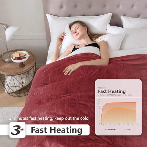 Wapaneus Foot Pocket Heated Blanket Electric Throw with 10 Heating Levels and 4 Timer Settings 4 Hours Auto Shut Off, Flannel Fast-Heating Heated Throw 50" x 60", Machine Washable,Red - color: Red, size: 50*60in
