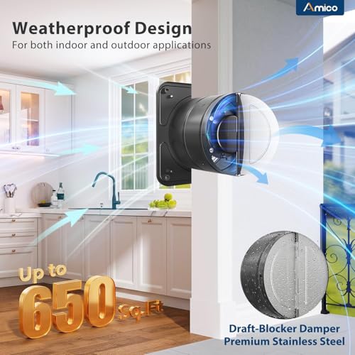 Amico 8" Kitchen Exhaust Fan, Remote 9-Speed, 29W EC Motor, 686 CFM | High Airflow Wall Mount Extractor Fan, Garage, Attic, Greenhouse, 8-Hr Timer, Low Noise 50dB, 3-Year Protection - size: 8 inch