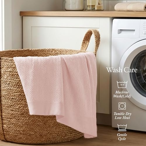 Threadmill Luxury 100% Cotton Twin Herringbone Blanket, English Rose | All-Season Thermal Throw Blanket, Soft & Breathable, Cozy Moisture-Wicking, OEKO-TEX Certified, Machine Washable, 68x92 in - color: English Rose, size: Twin (68" x 92")