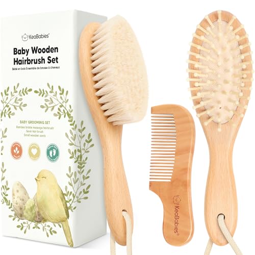 Wooden Baby Hair Brush Set for Newborns, Toddler Comb (Walnut, Regular) | Soft Goat Bristle, Baby Brush and Comb Set, Infant Grooming Kit, Cradle Cap Care, Durable & Gentle, Boy, Girl Bath Essential - color: Walnut, size: Oval, Regular 7"
