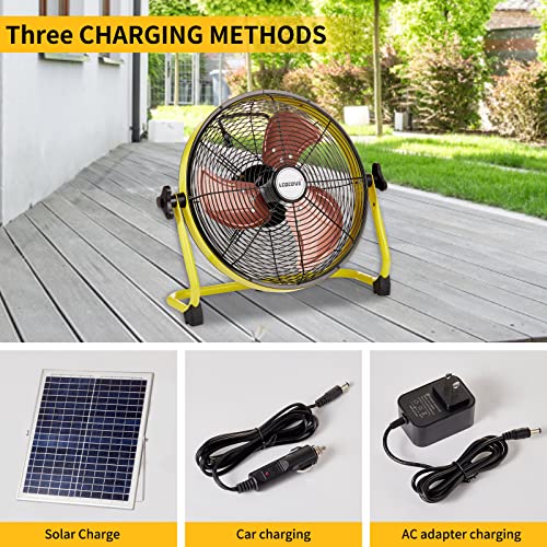 lcocove Solar Powered Fan, Battery Operated Outdoor Fan Can Running 5-24 Hours, Solar Fans For Shed,Home，Ouside,Camping，Solar fan with USB Output For Emergency Situation Without Electric - color: 12inch solar yellow