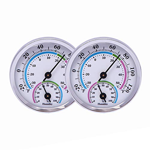 Mini Indoor Thermometer Hygrometer Analog 2 in 1 Temperature Humidity Monitor Gauge for Home, Room, Outdoor, Offices, Display Mechanical (No Battery Needed) (Silver-2 Pack, Silver-2 Pack) - color: Silver-2 Pack, size: Silver-2 Pack