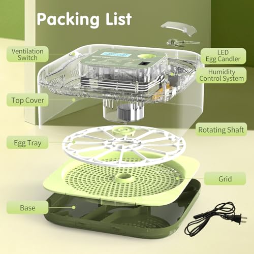 HOWOOlUA 12 Egg Incubator for Hatching Eggs with Auto Turn, Temp & Humidity Control, Built-in Candler Large Capacity Egg Incubator for Chicken Duck Goose Eggs