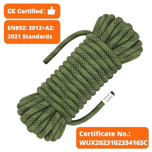 AOLEBA 10.5 mm Static Climbing Rope 10M(32ft) 20M(64ft) 30M(96ft) 50M(160ft) 70M(230ft) Outdoor Rock Climbing Rope, Escape Rope Ice Climbing Equipment Fire Rescue Parachute Rope - color: Green, size: 64ft