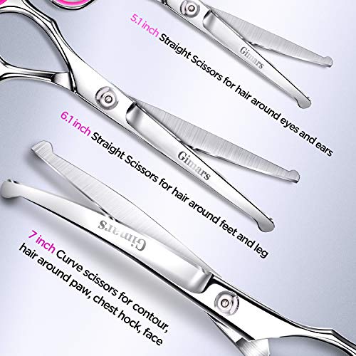 Gimars Professional 4CR Stainless Steel 6 in 1 Grooming Scissors for Dogs with Safety Round Tip, Heavy Duty Titanium Coated Pet Grooming Scissor for Dogs, Cats and Other Animals - style: Pink 6 in 1